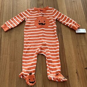 Carter's Orange and White Striped Pumpkin Footie